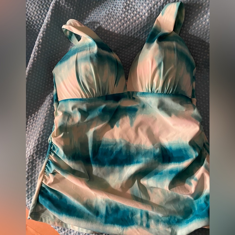 Blue and Cream Tie-Dye Swimsuit Top
